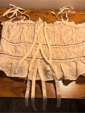Women's Light Pink Tie-Front Smocked Crop Top